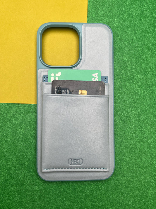 HDD Sky Blue Luxury Leather With Double Card Holder Case For iPhone