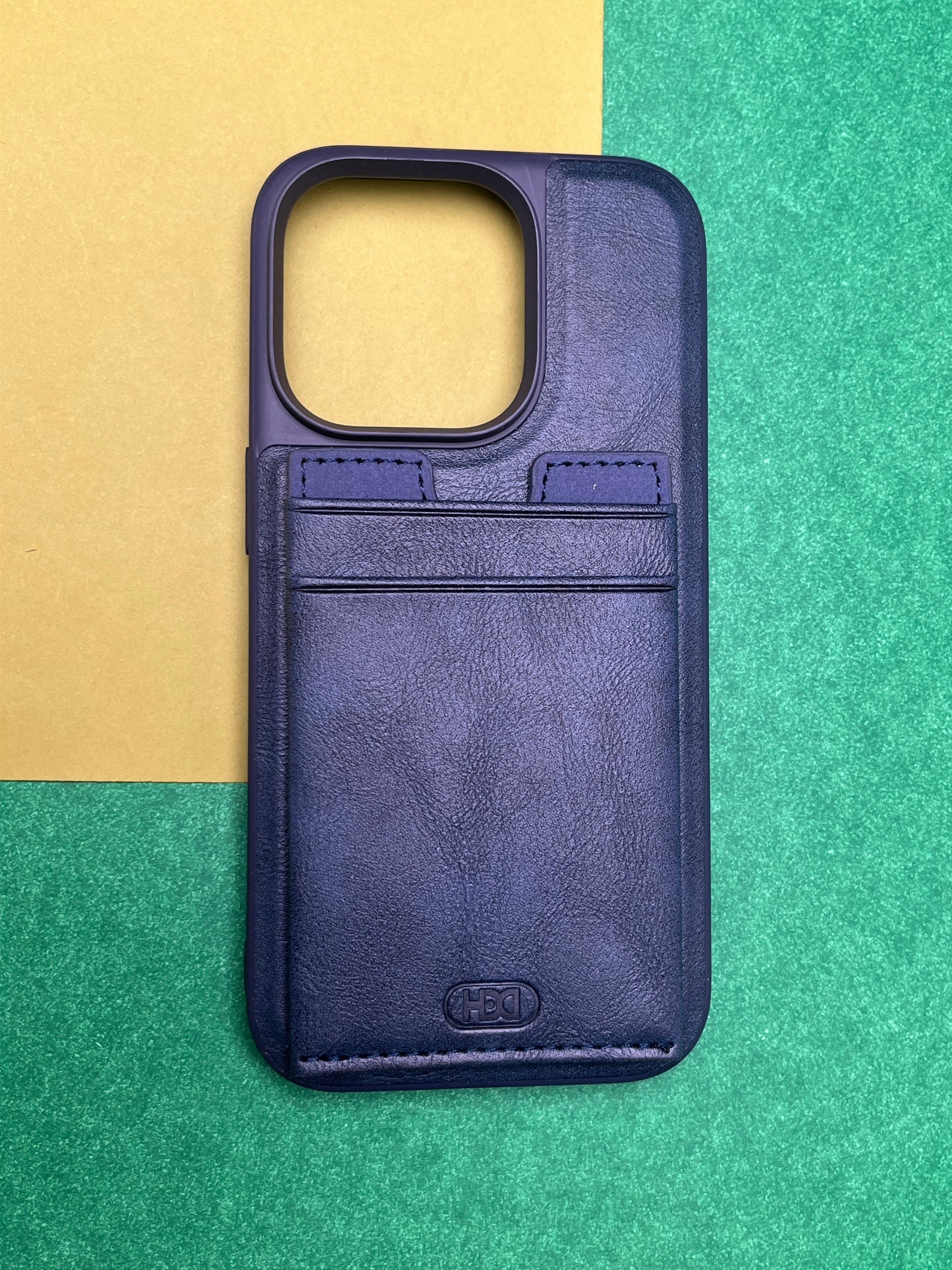 HDD Blue Luxury Leather With Double Card Holder Case For iPhone