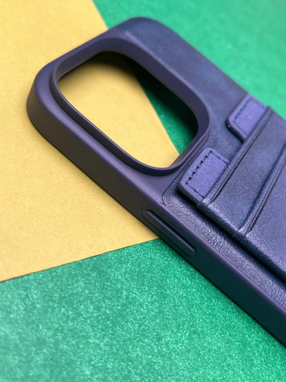 HDD Blue Luxury Leather With Double Card Holder Case For iPhone