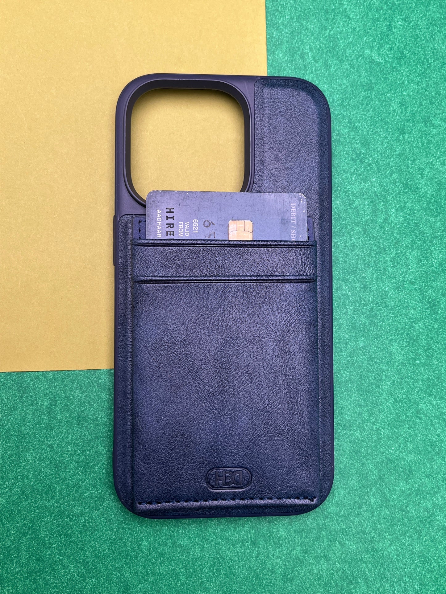 HDD Blue Luxury Leather With Double Card Holder Case For iPhone