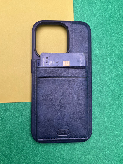 HDD Blue Luxury Leather With Double Card Holder Case For iPhone