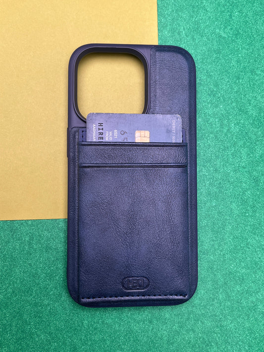 HDD Blue Luxury Leather With Double Card Holder Case For iPhone