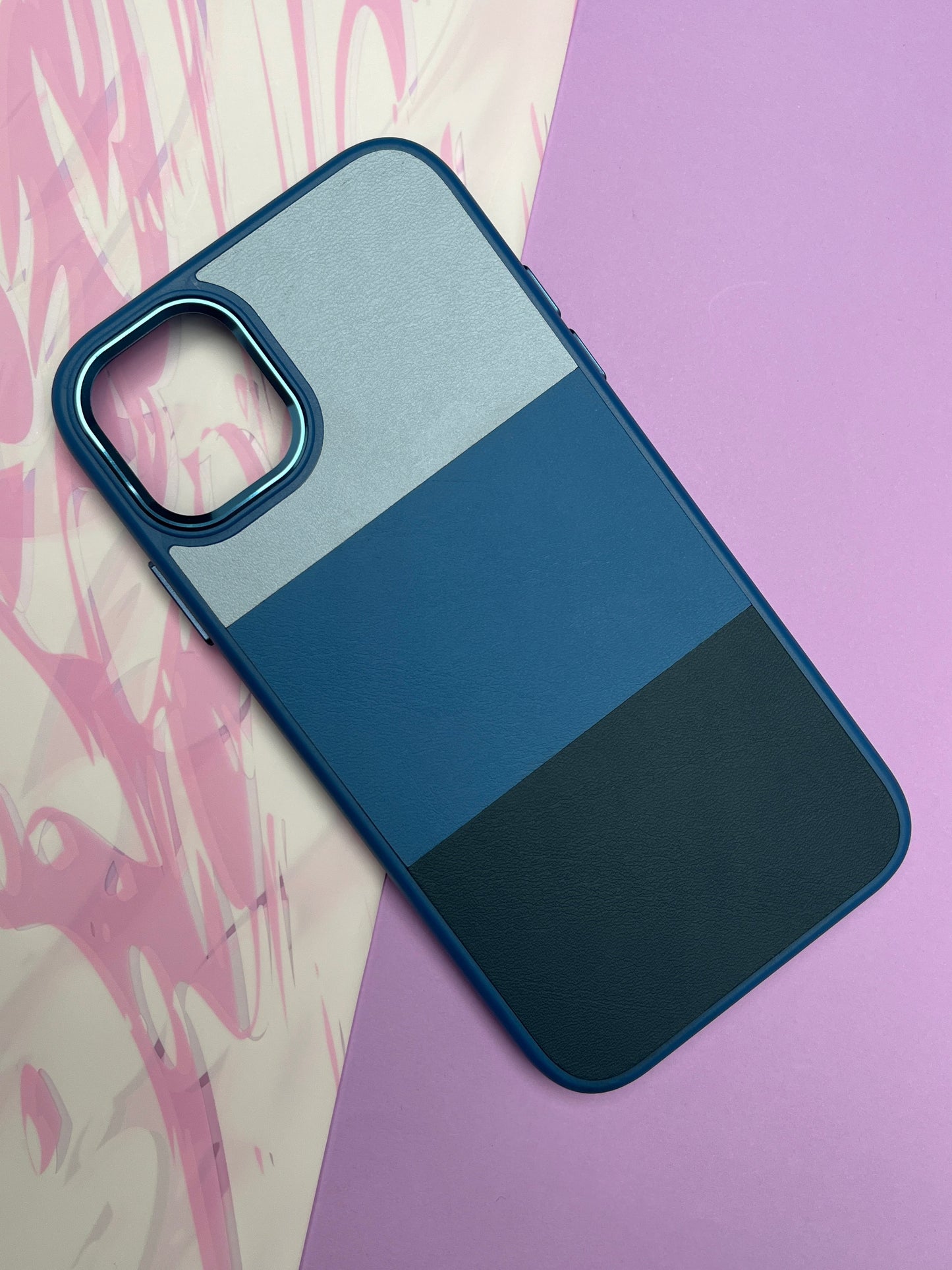 Fantastic Sky Blue Tri Color Leather Case For iPhone