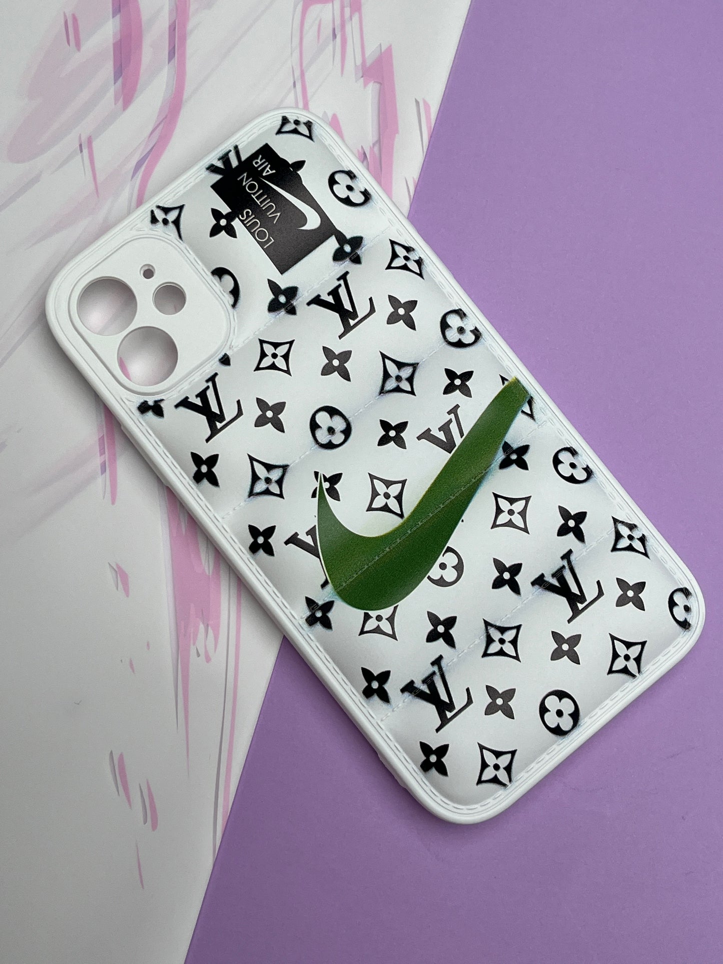 LV White Classy Puff Printed Case For iPhone