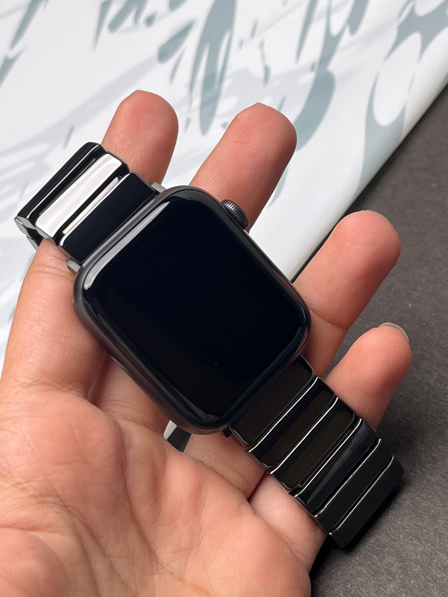 Premium Black Ceramic Strap with Stainless Steel Butterfly Buckle for Apple Watch