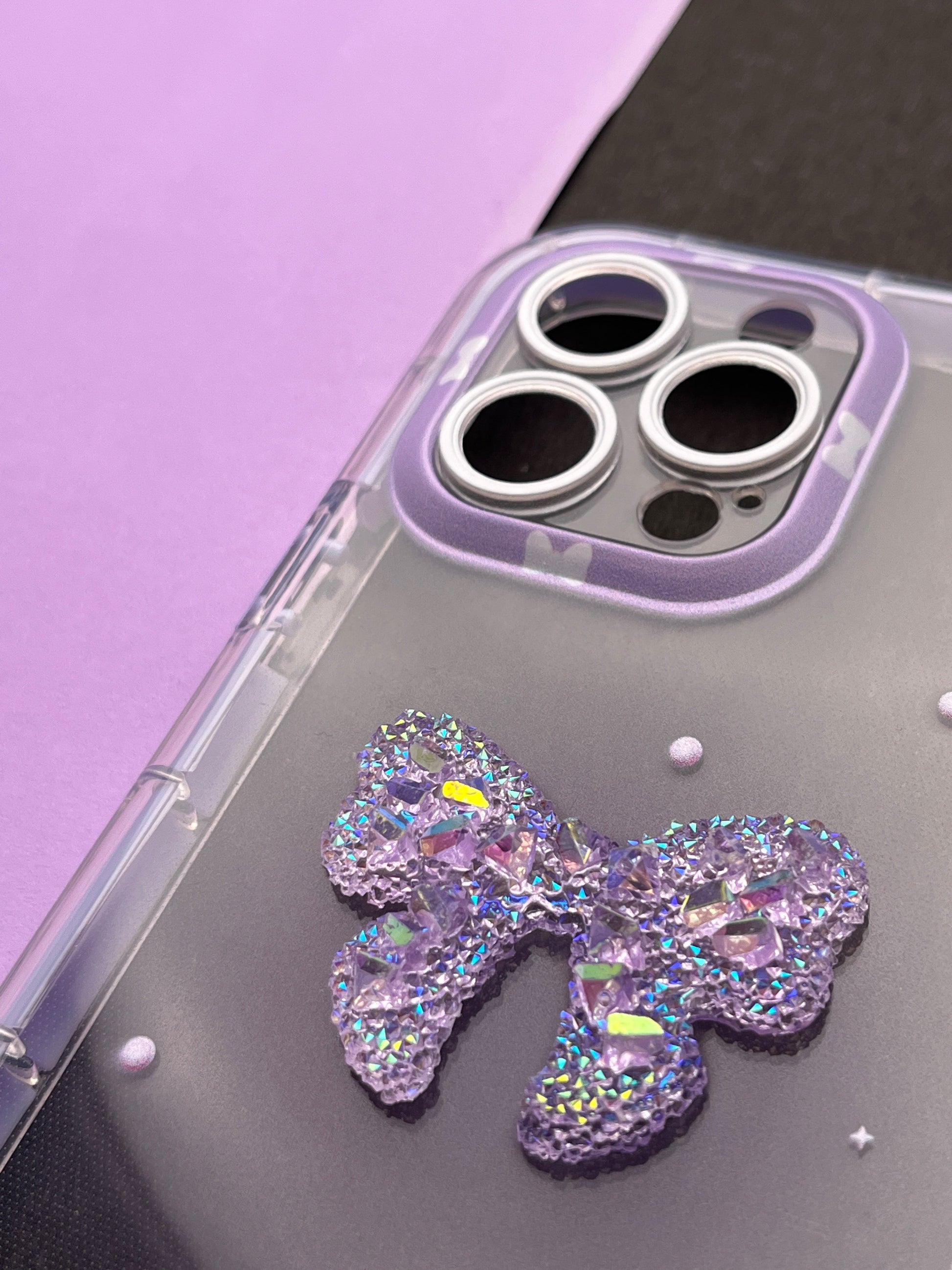 Girlish Purple Crystel Bow Bumper Case For iPhone