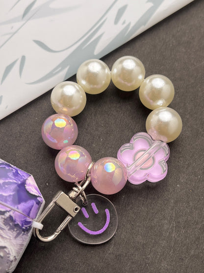 Matte Purple Flower With Pearl Charm Case For Apple AirPods
