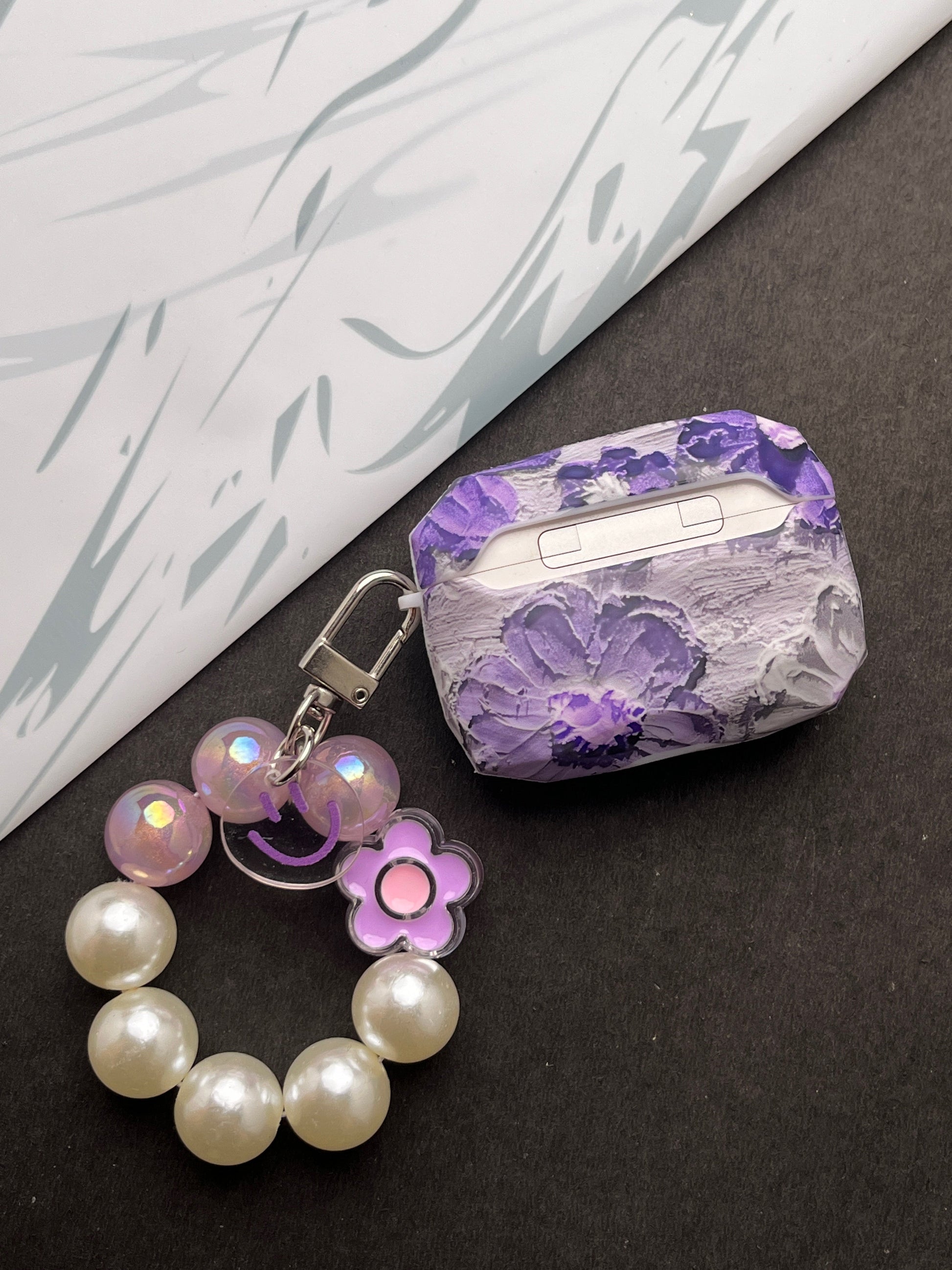 Matte Purple Flower With Pearl Charm Case For Apple AirPods