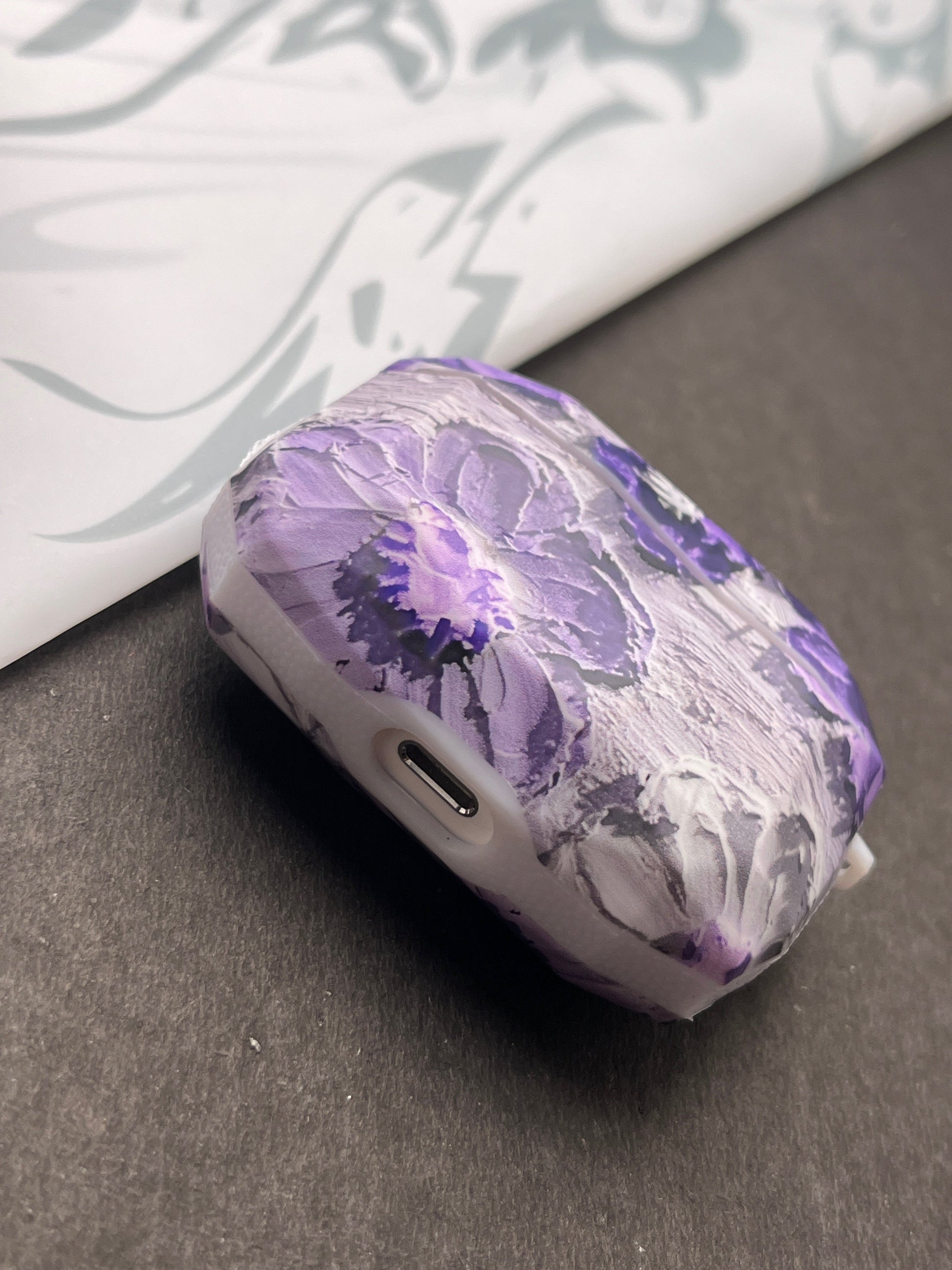 Matte Purple Flower With Pearl Charm Case For Apple AirPods