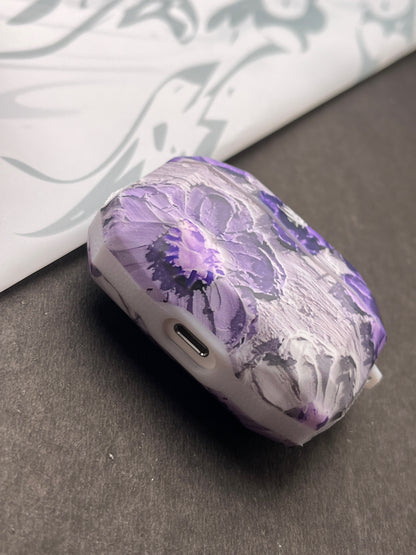 Matte Purple Flower With Pearl Charm Case For Apple AirPods