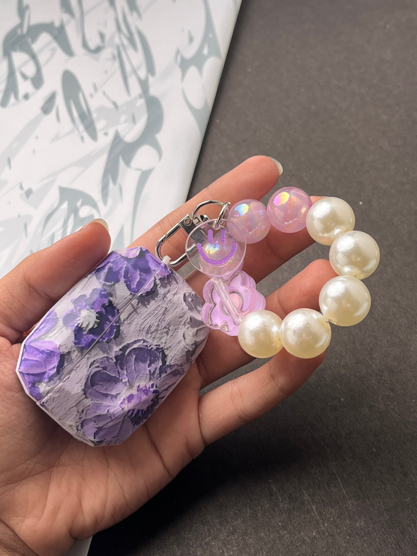 Matte Purple Flower With Pearl Charm Case For Apple AirPods