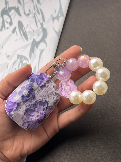 Matte Purple Flower With Pearl Charm Case For Apple AirPods