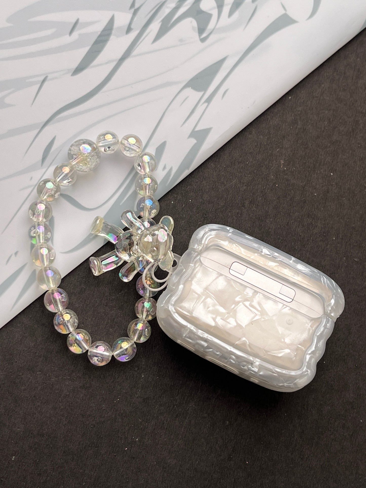 Sparkle Marble Bow With Teddy Charm Case For Apple AirPods