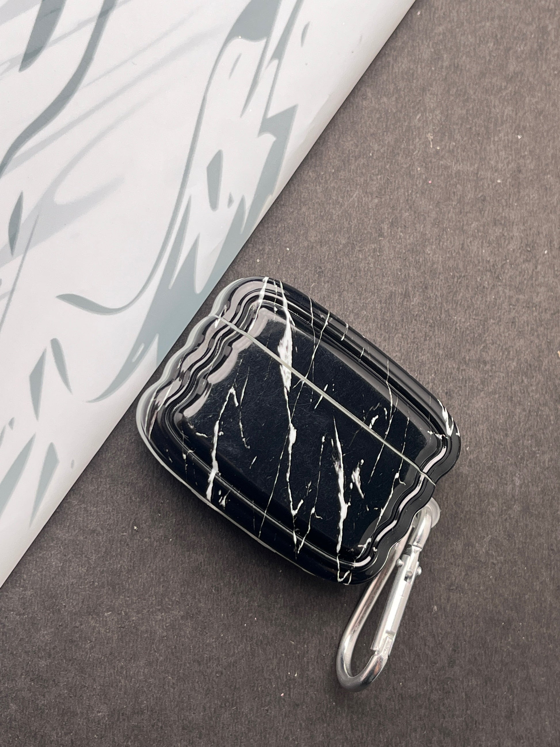 Black Glossy Marble Finish Case For Apple AirPods