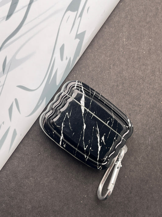 Black Glossy Marble Finish Case For Apple AirPods