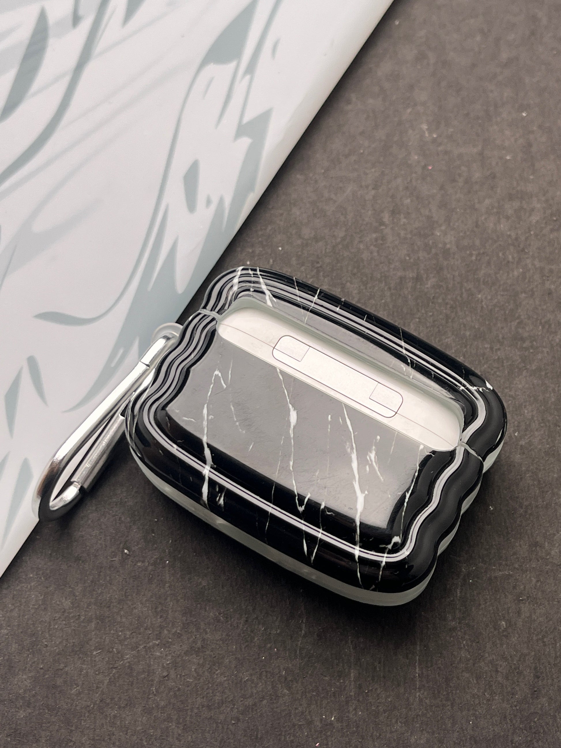 Black Glossy Marble Finish Case For Apple AirPods