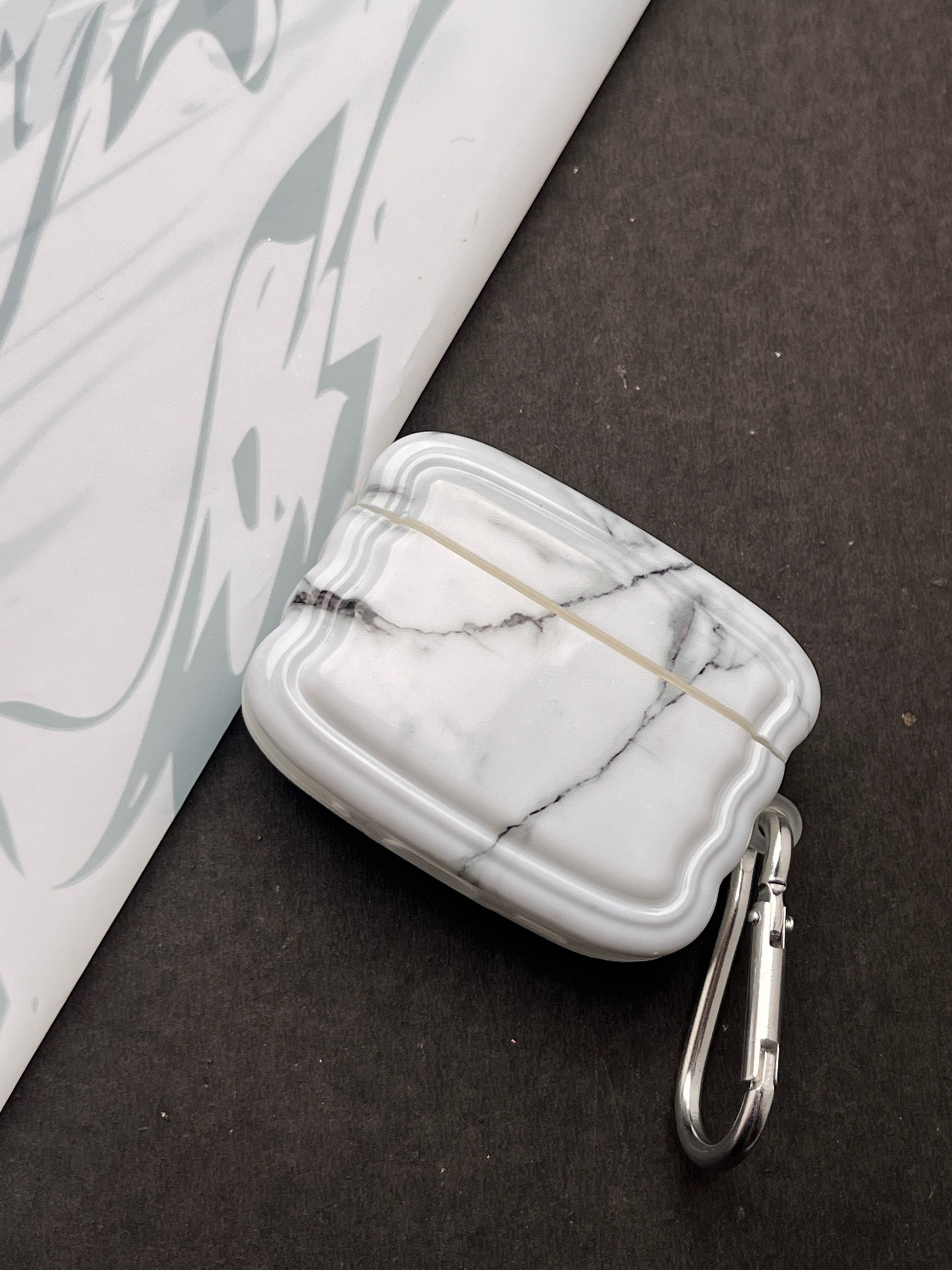 White Glossy Marble Finish Case For Apple AirPods