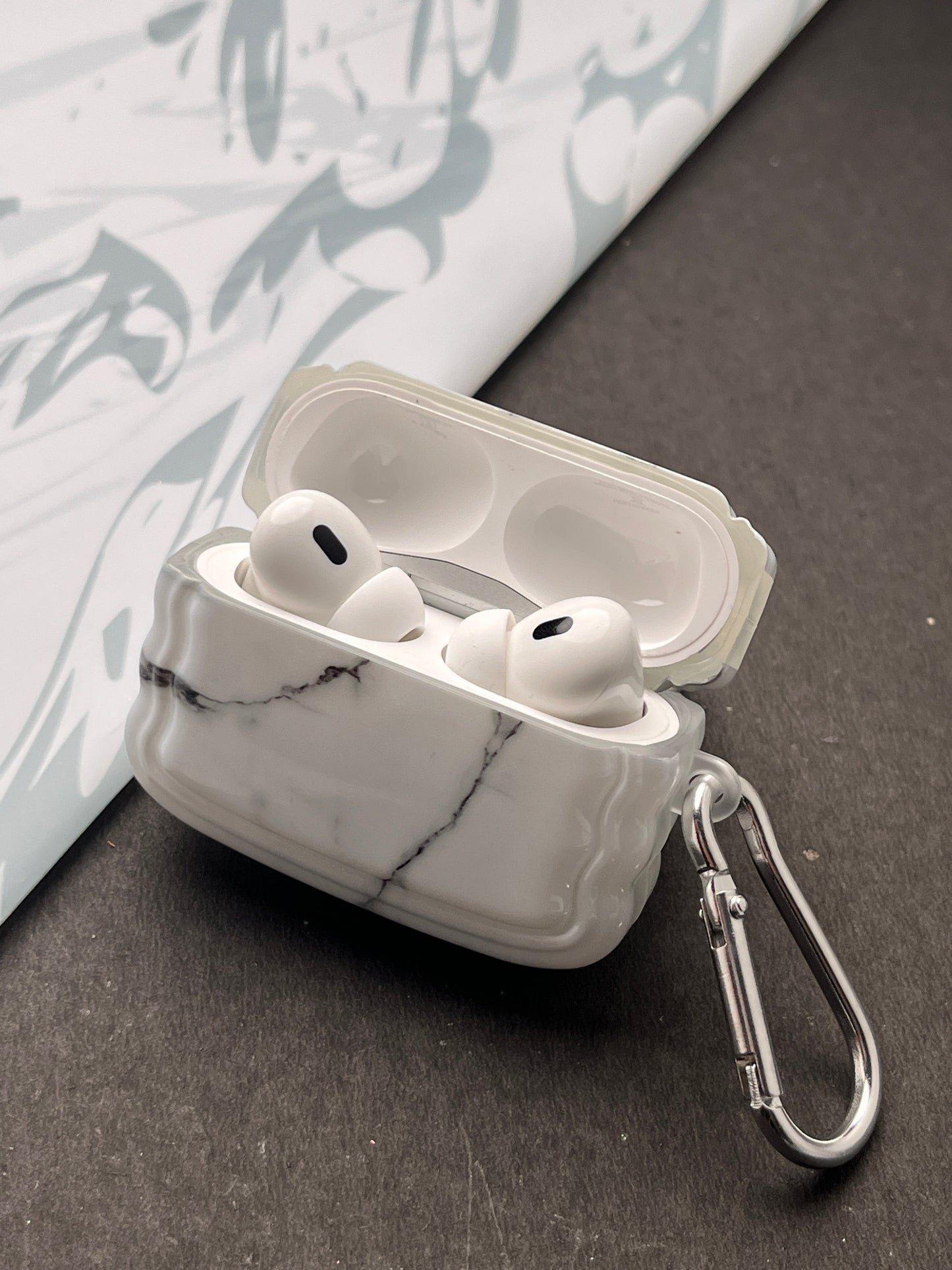 White Glossy Marble Finish Case For Apple AirPods
