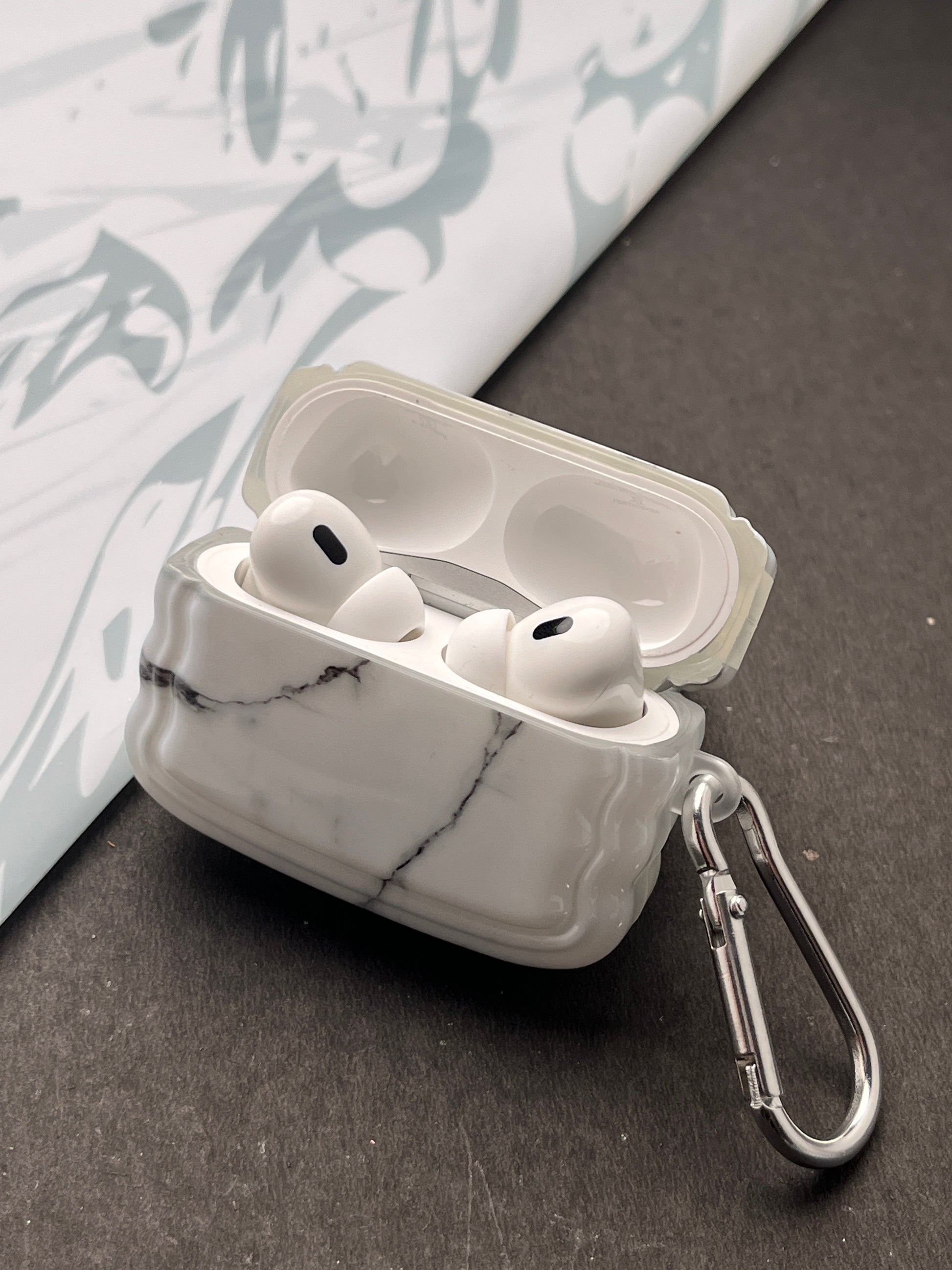 White Glossy Marble Finish Case For Apple AirPods