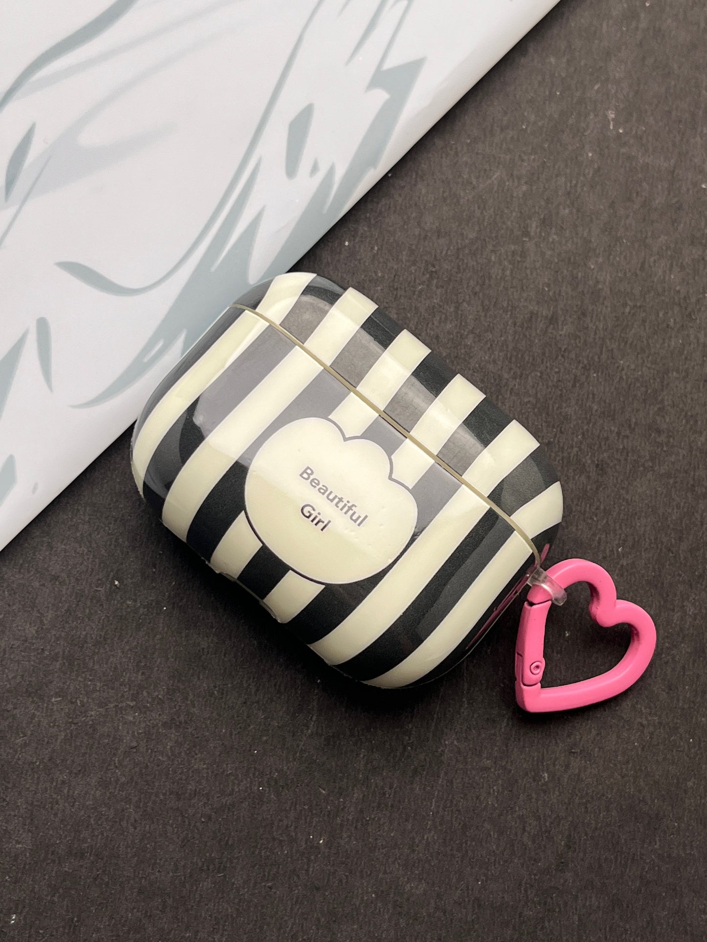 Beautiful Girl Zibra Line With Heart Keychain Case For Apple AirPods