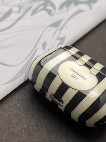 Beautiful Girl Zibra Line With Heart Keychain Case For Apple AirPods