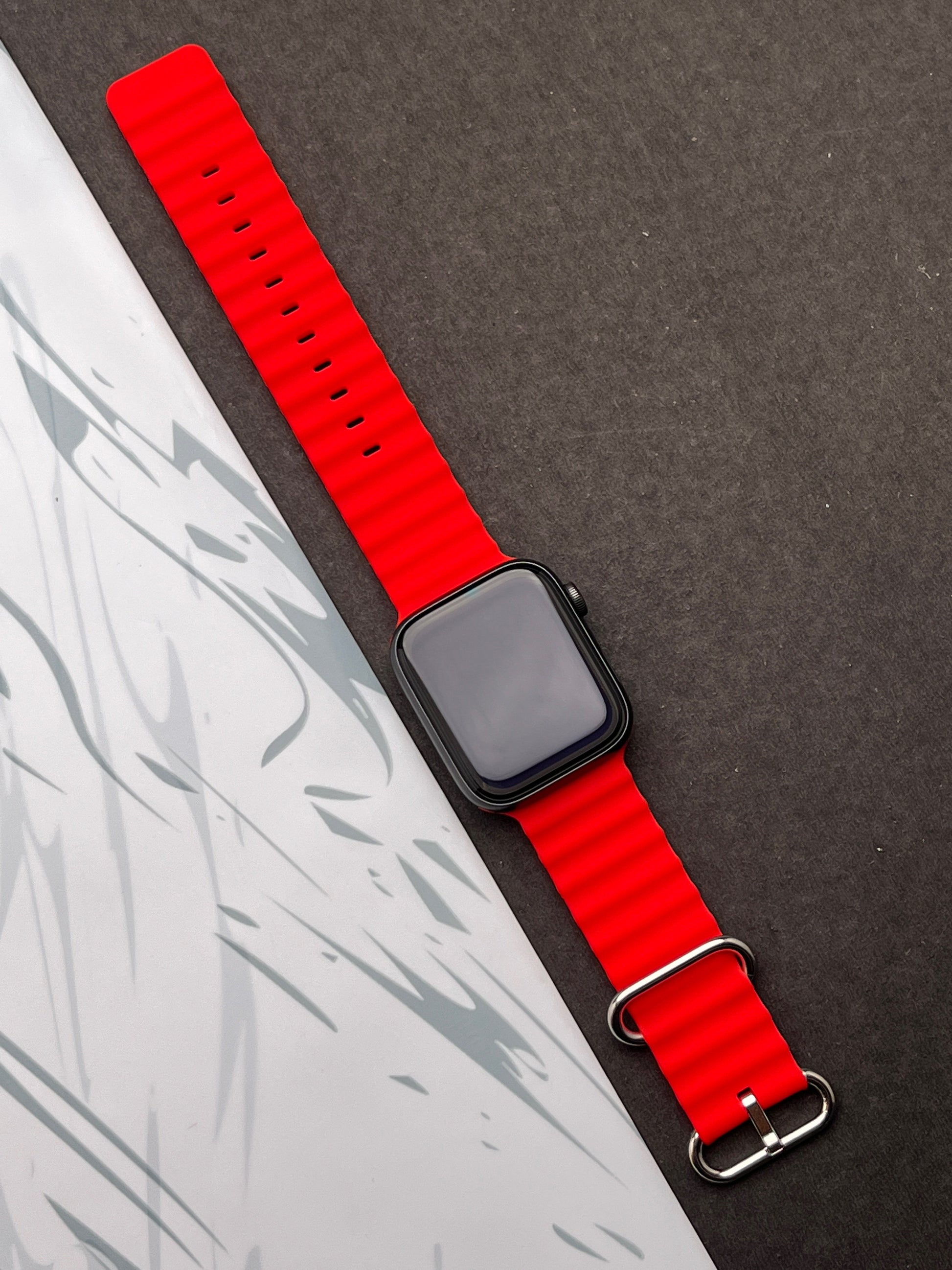 Red Silicone Ocean Band For Apple Watch 42mm, 44mm, 45mm & 49mm