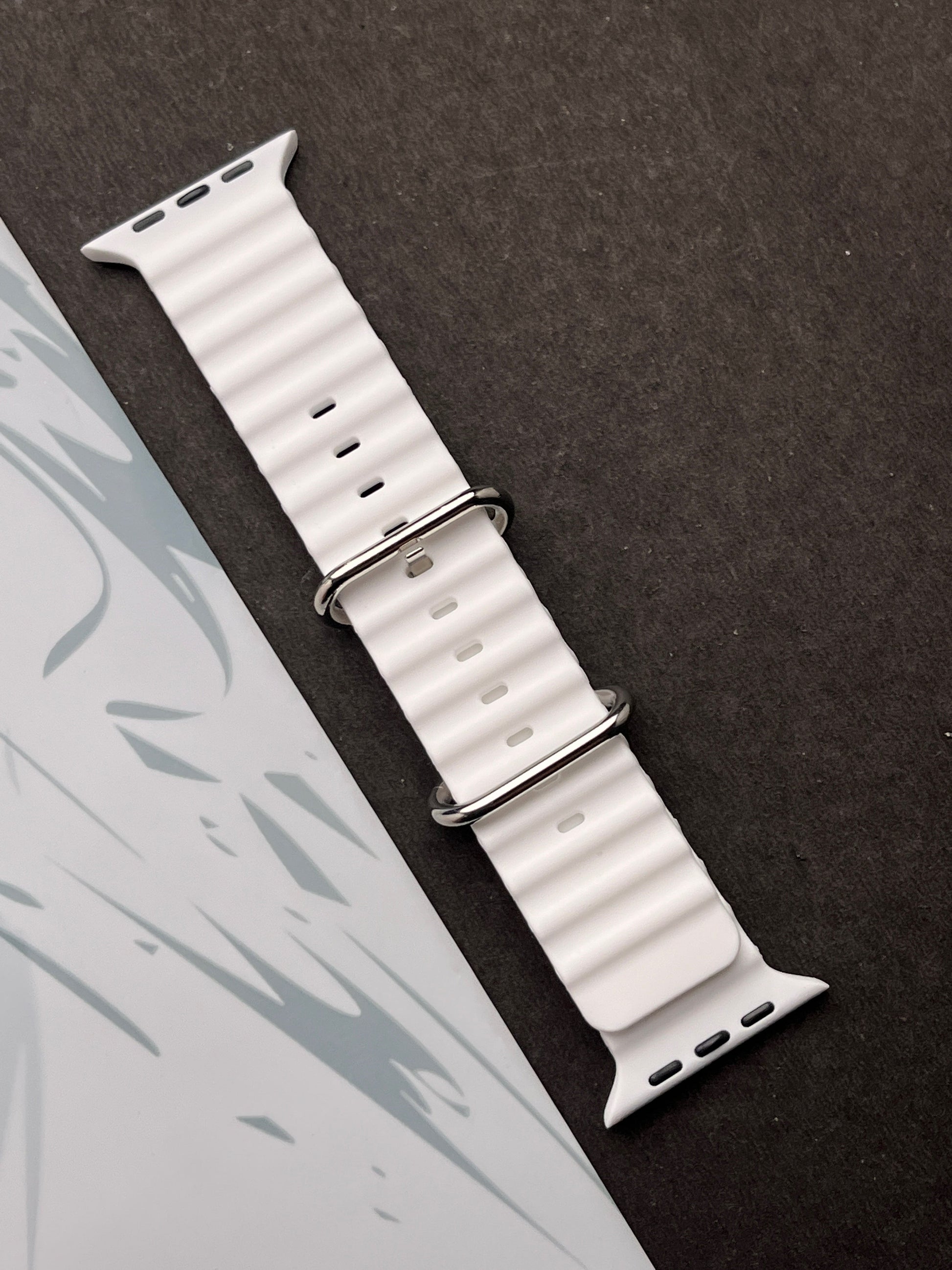 White Silicone Ocean Band For Apple Watch 42mm, 44mm, 45mm & 49mm