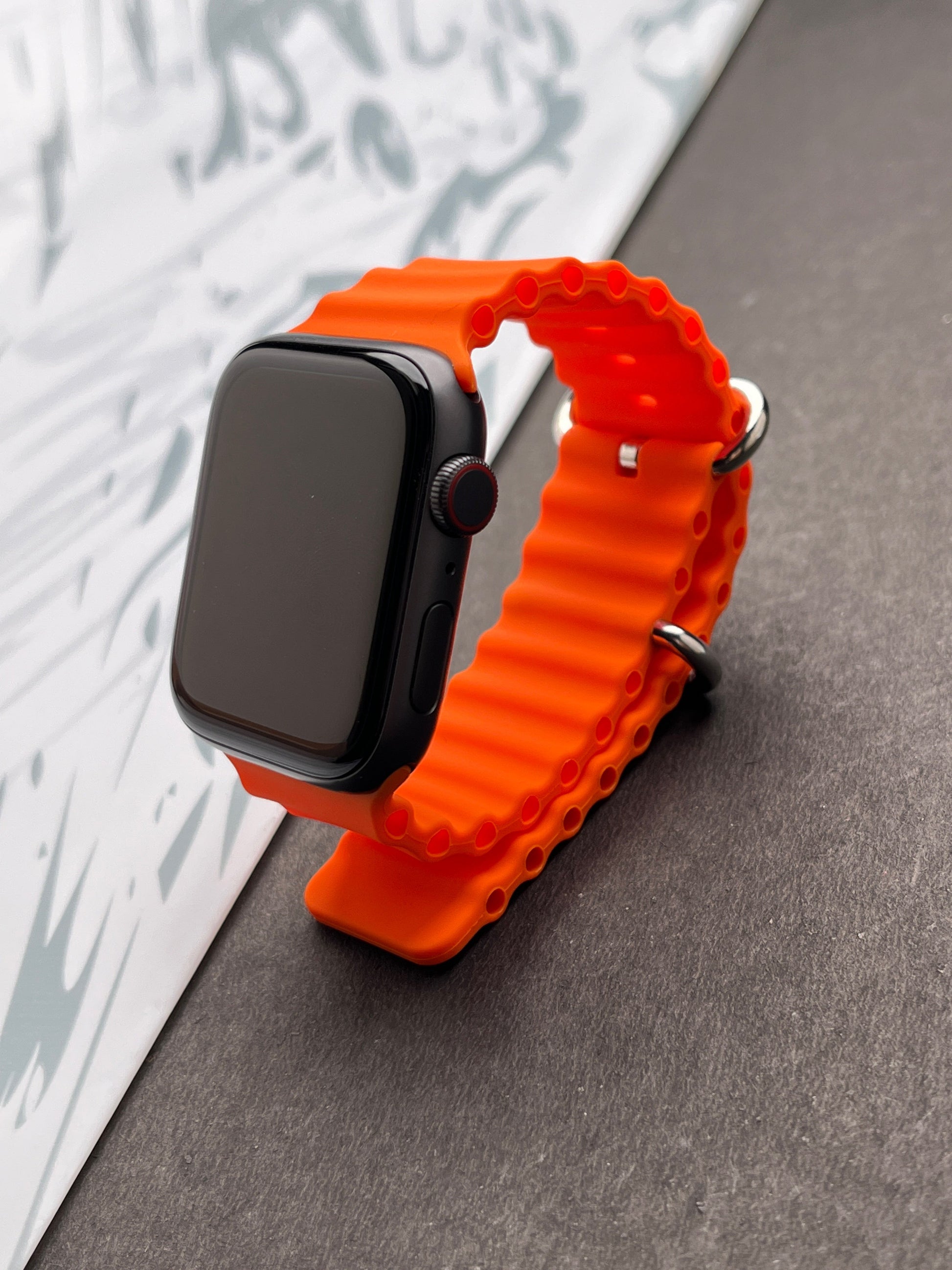 Orange Silicone Ocean Band For Apple Watch 42mm, 44mm, 45mm & 49mm