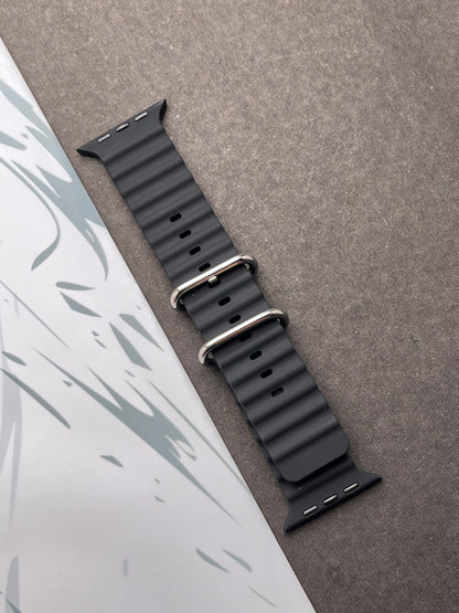 Black Silicone Ocean Band For Apple Watch 42mm, 44mm, 45mm & 49mm