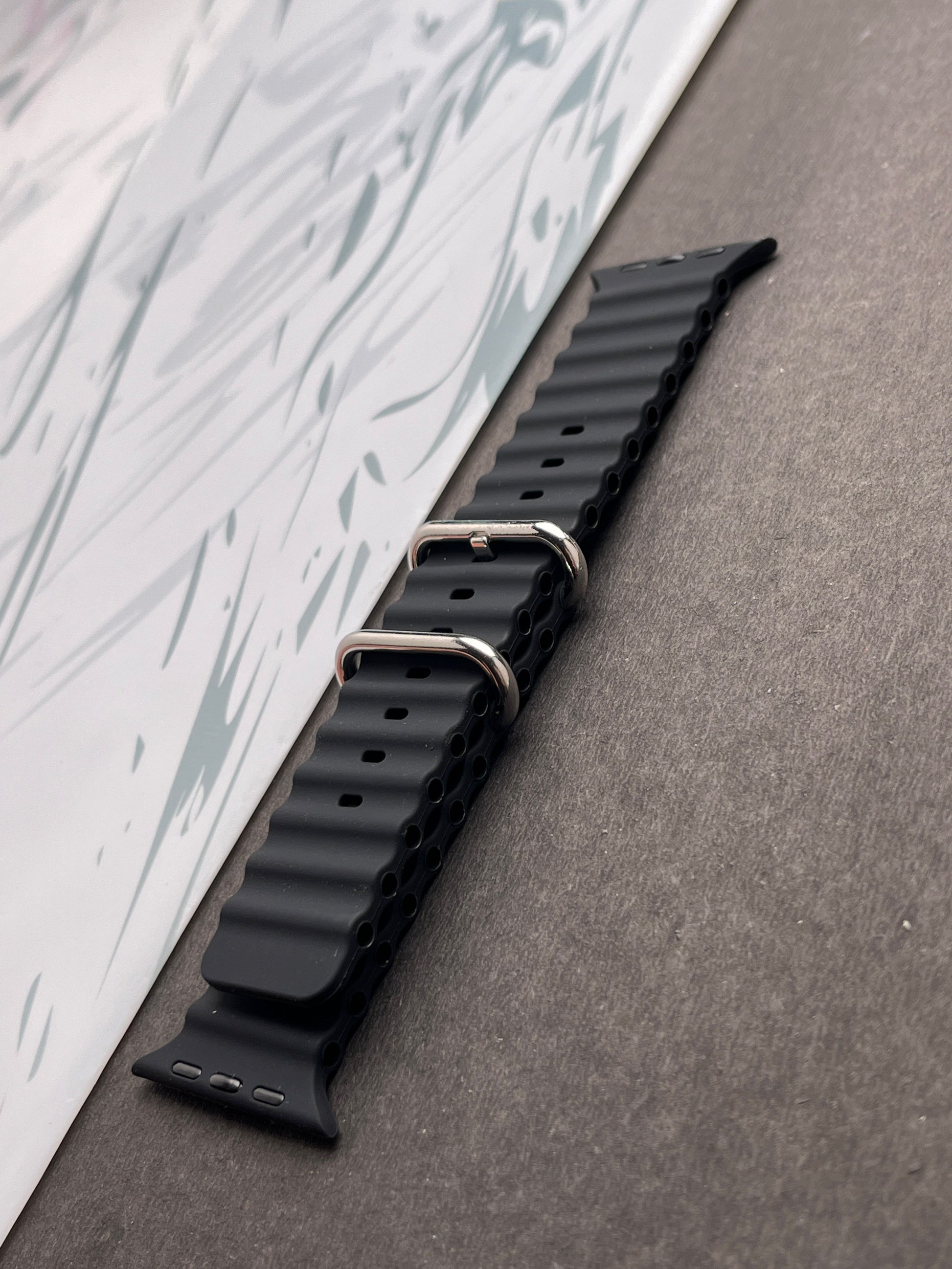 Black Silicone Ocean Band For Apple Watch 42mm, 44mm, 45mm & 49mm