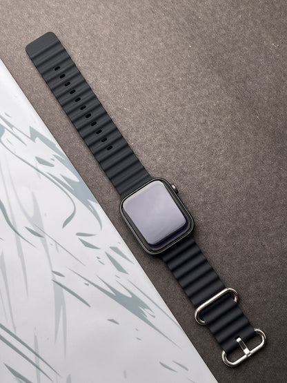 Black Silicone Ocean Band For Apple Watch 42mm, 44mm, 45mm & 49mm