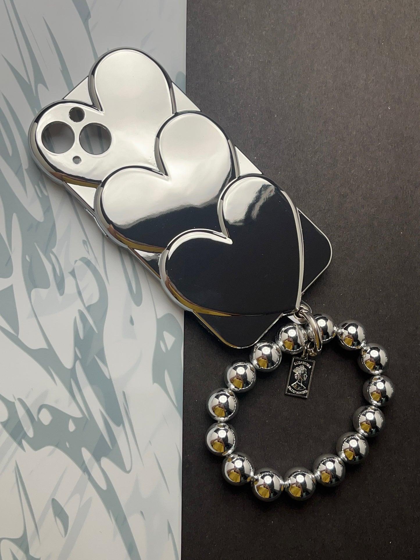 Luxury Plating 3D Overlap Heart With Bracelet Case For iPhone