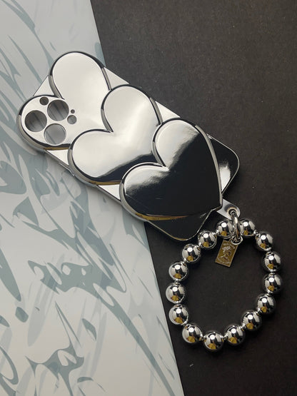 Luxury Plating 3D Overlap Heart With Bracelet Case For iPhone