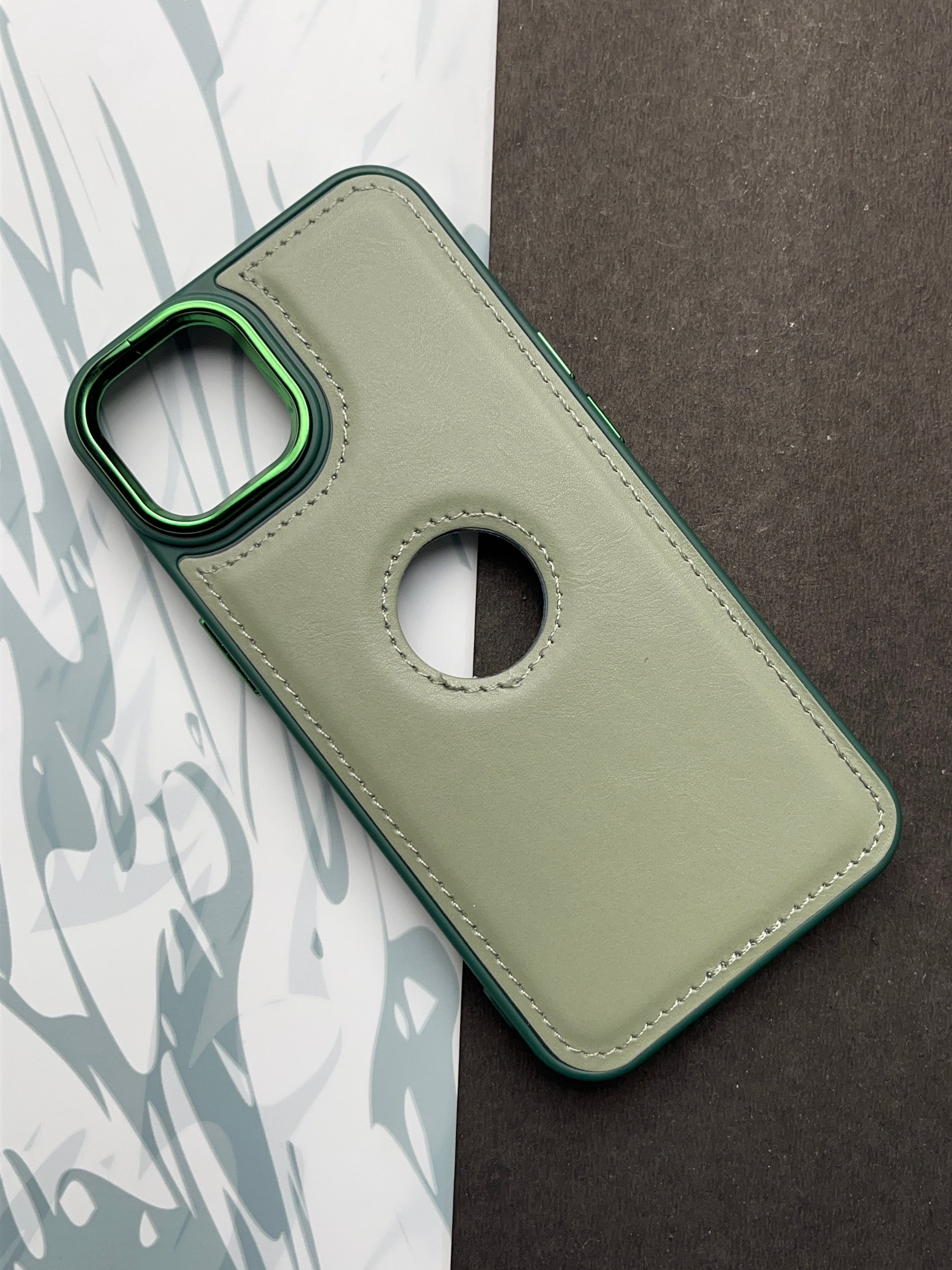 Hand Made Green Leather With Camera Bumper Case For iPhone