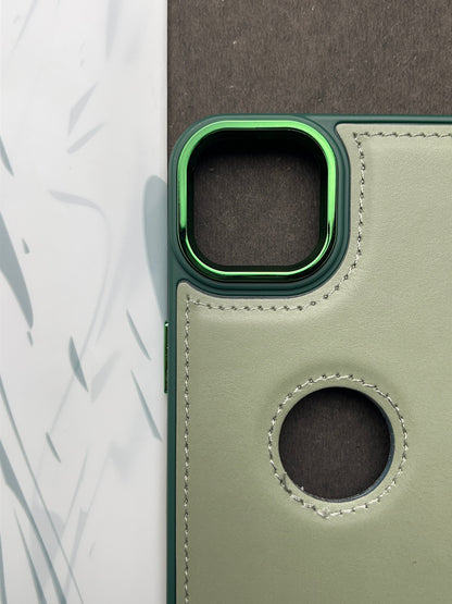 Hand Made Green Leather With Camera Bumper Case For iPhone