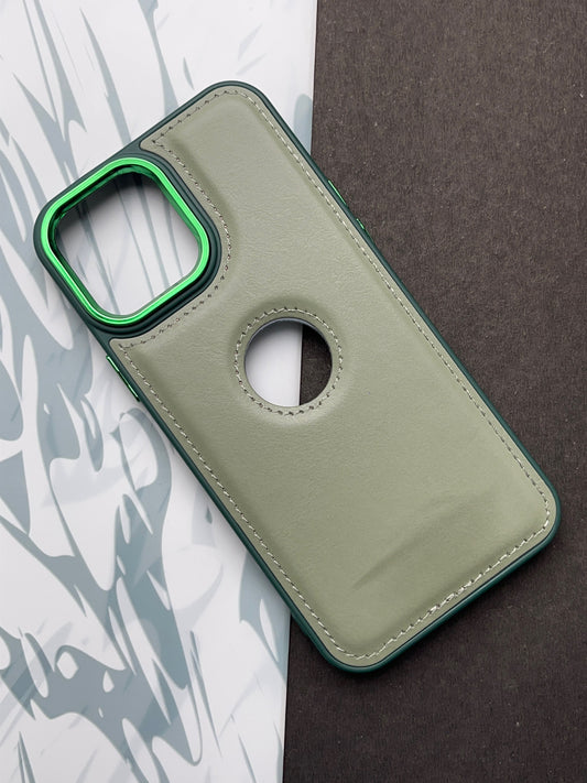 Hand Made Green Leather With Camera Bumper Case For iPhone