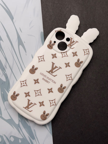 Cute White Rabbit Ears Wave LV Case For iPhone