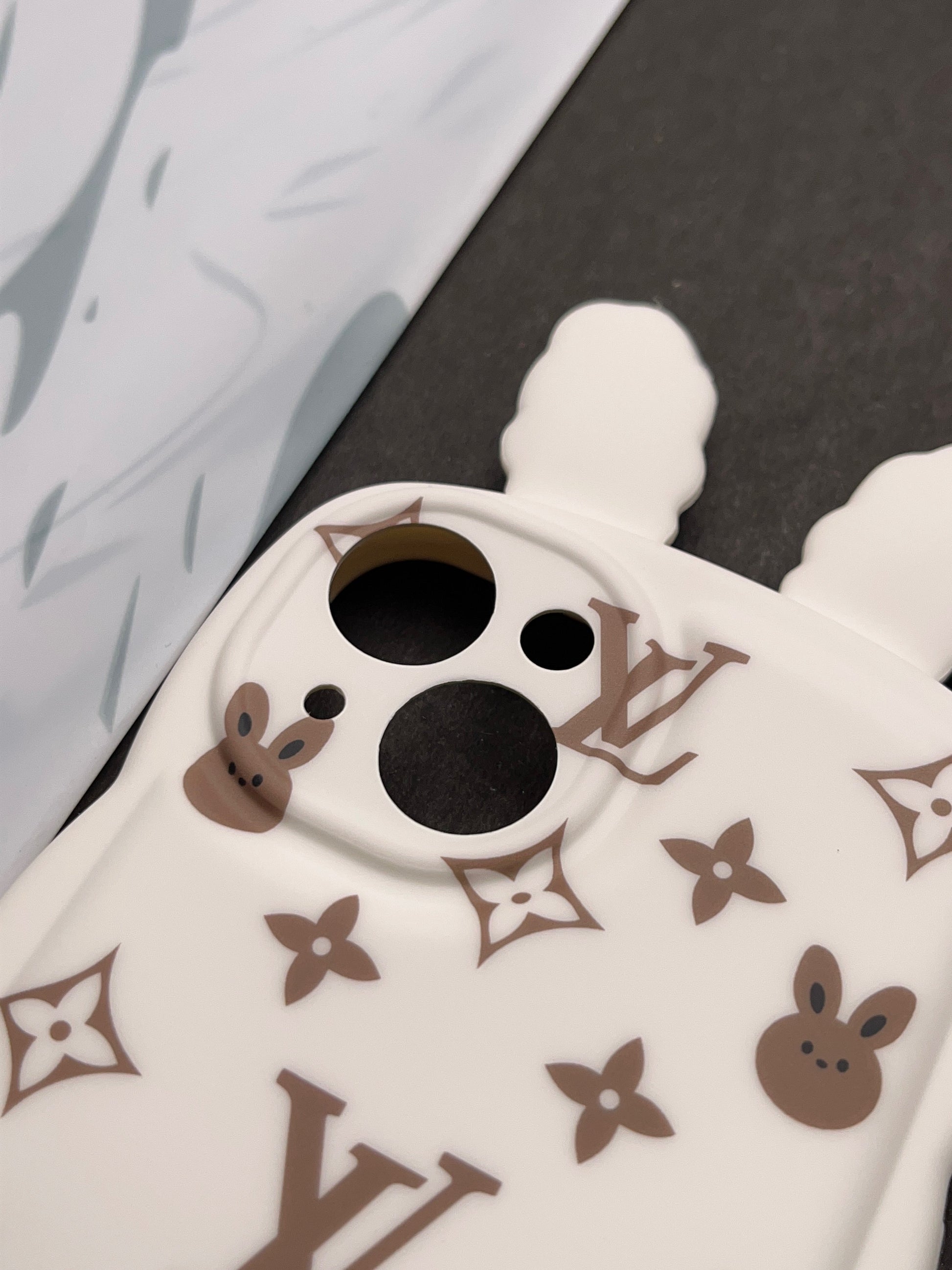 Cute White Rabbit Ears Wave LV Case For iPhone