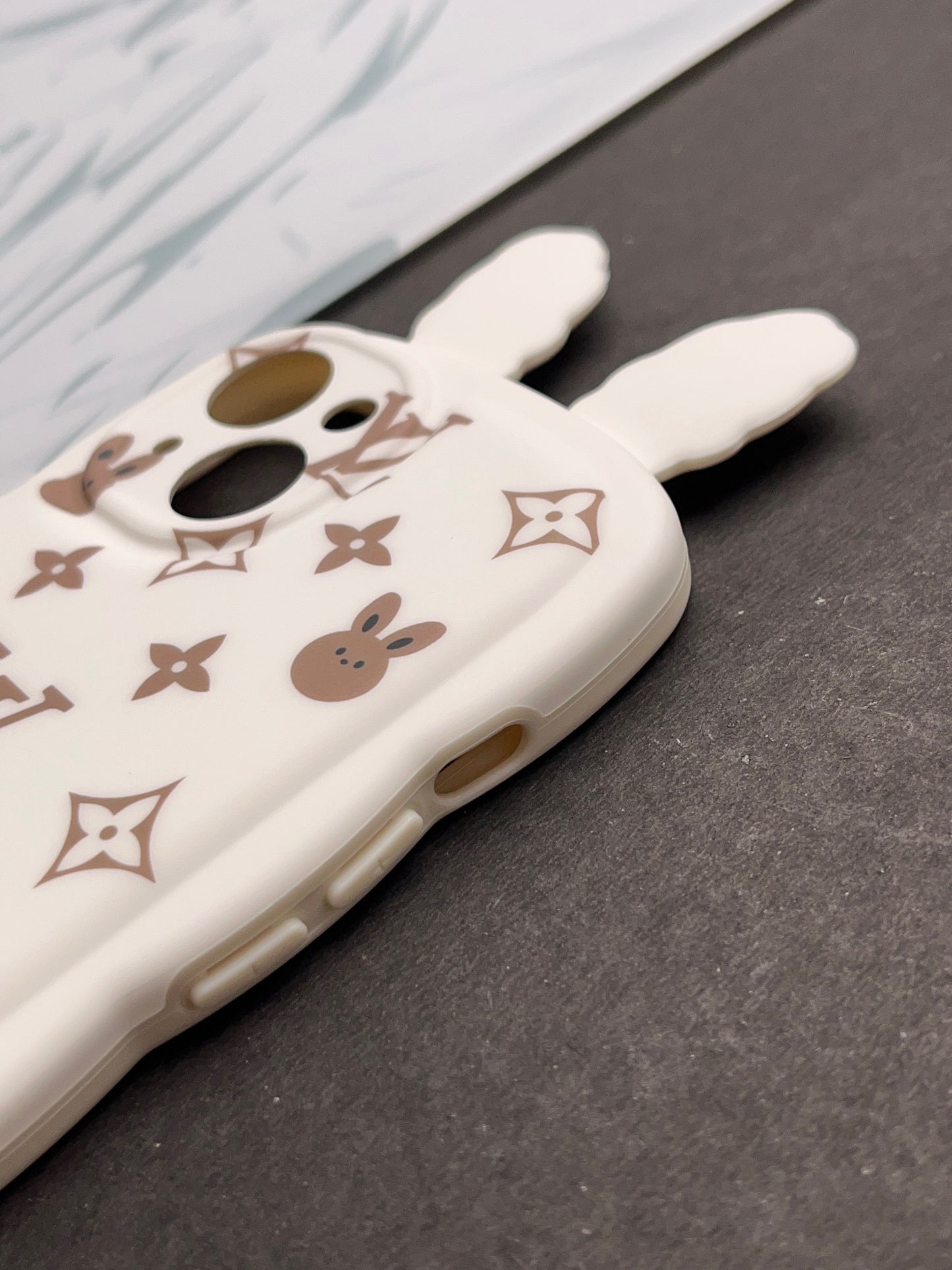 Cute White Rabbit Ears Wave LV Case For iPhone