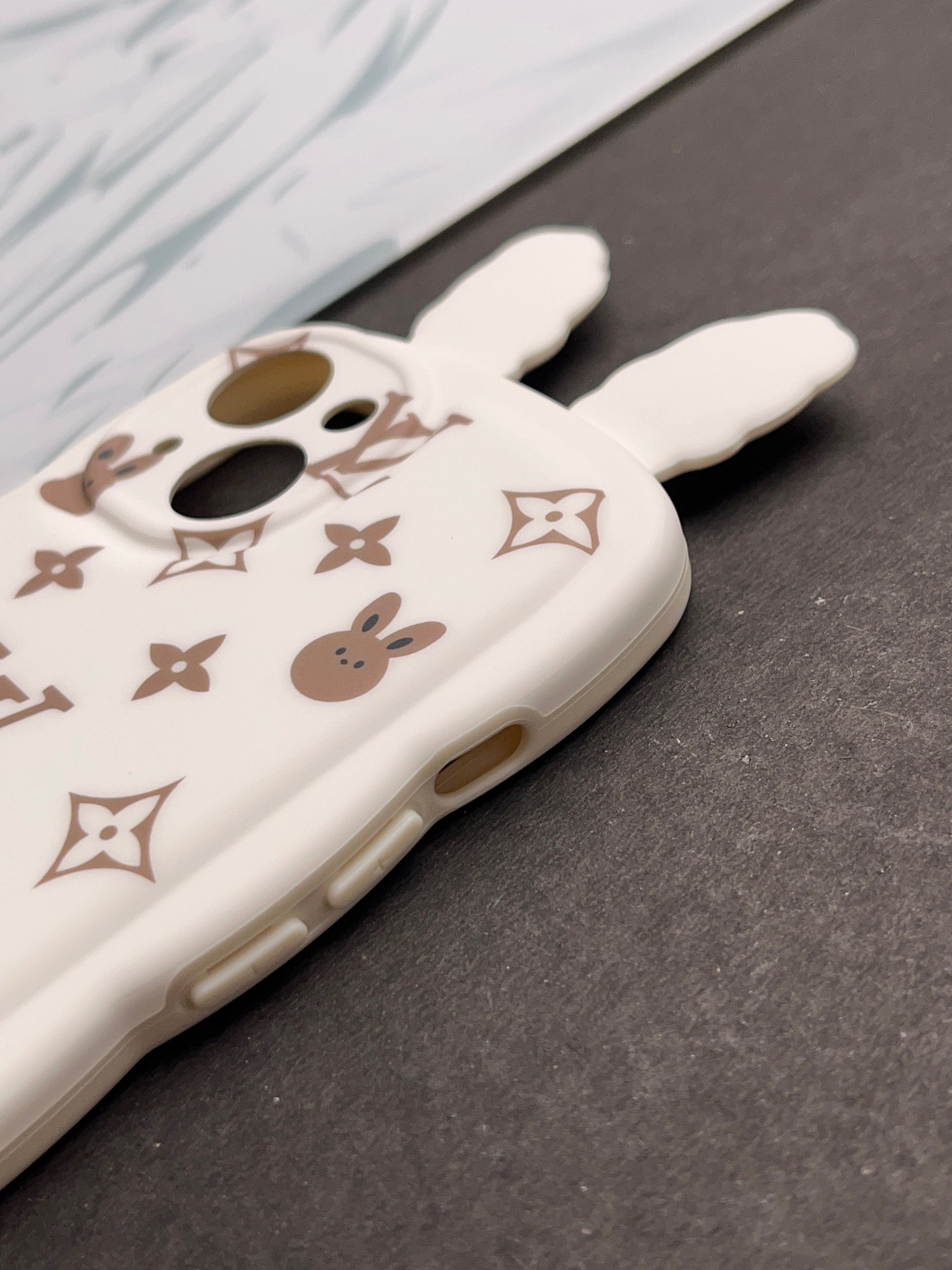 Cute White Rabbit Ears Wave LV Case For iPhone
