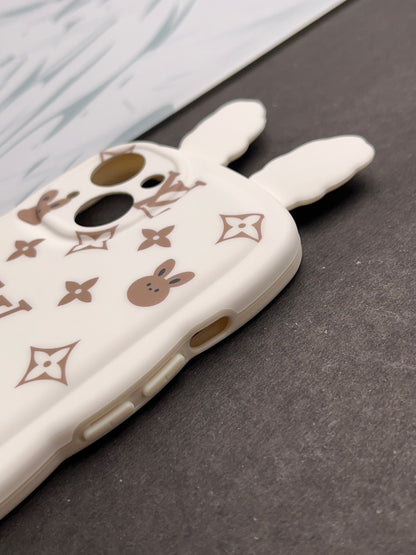 Cute White Rabbit Ears Wave LV Case For iPhone