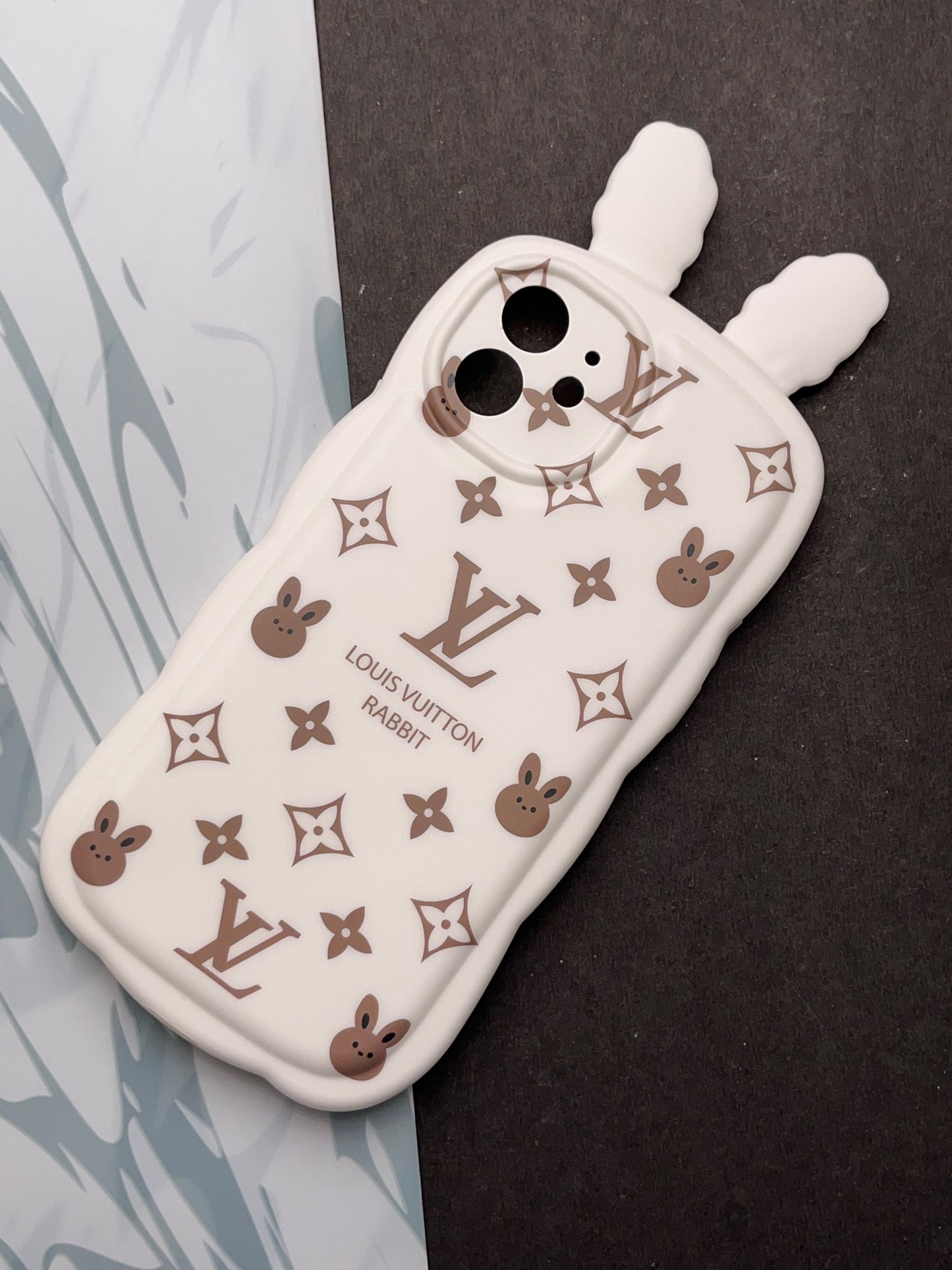 Cute White Rabbit Ears Wave LV Case For iPhone