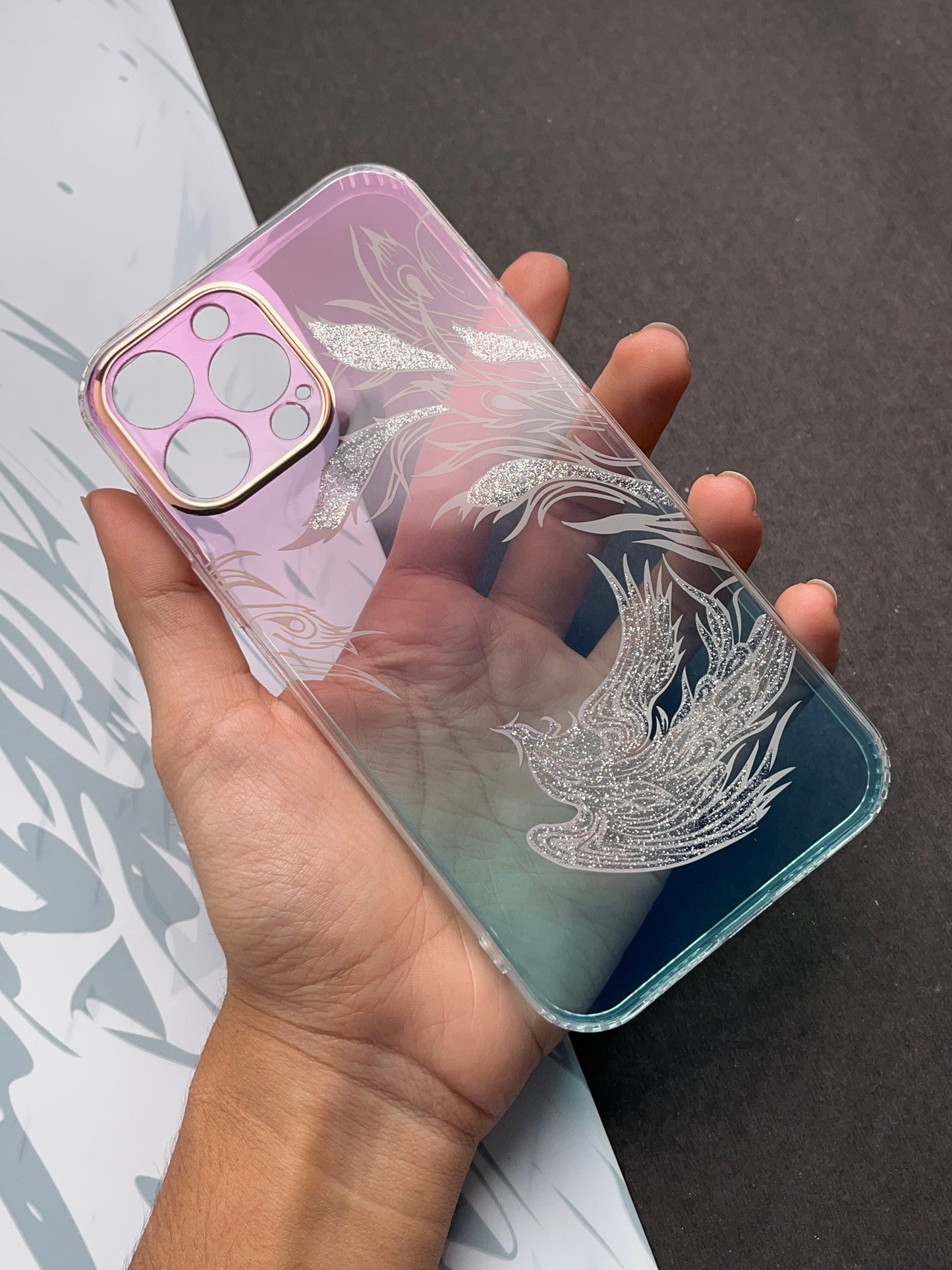 White Branch Gradient With Camera Protection Case For iPhone