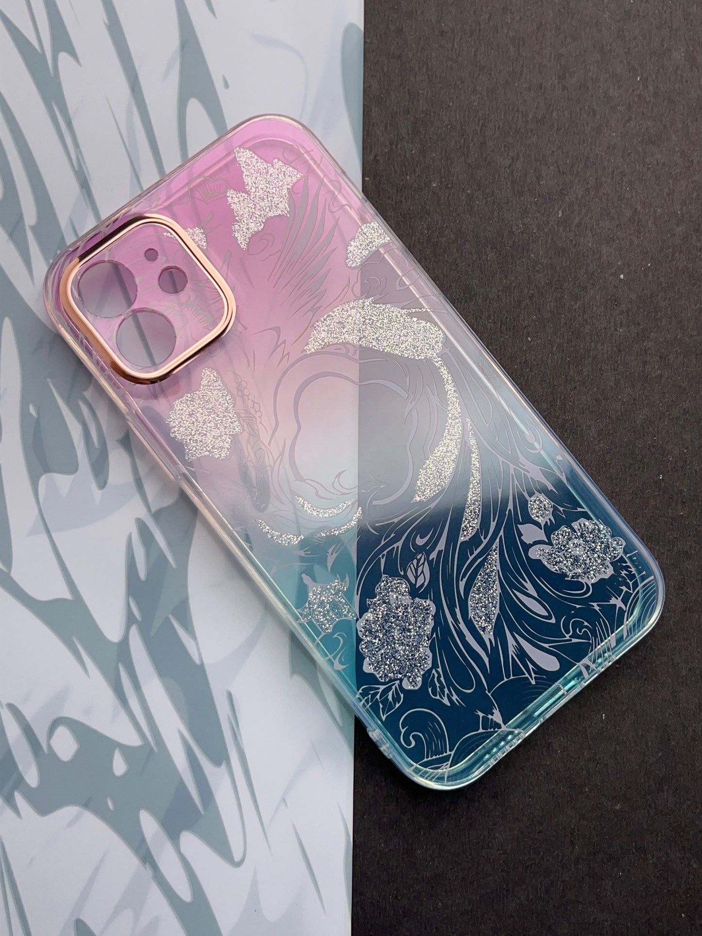 White Rose Gradient With Camera Protection Case For iPhone