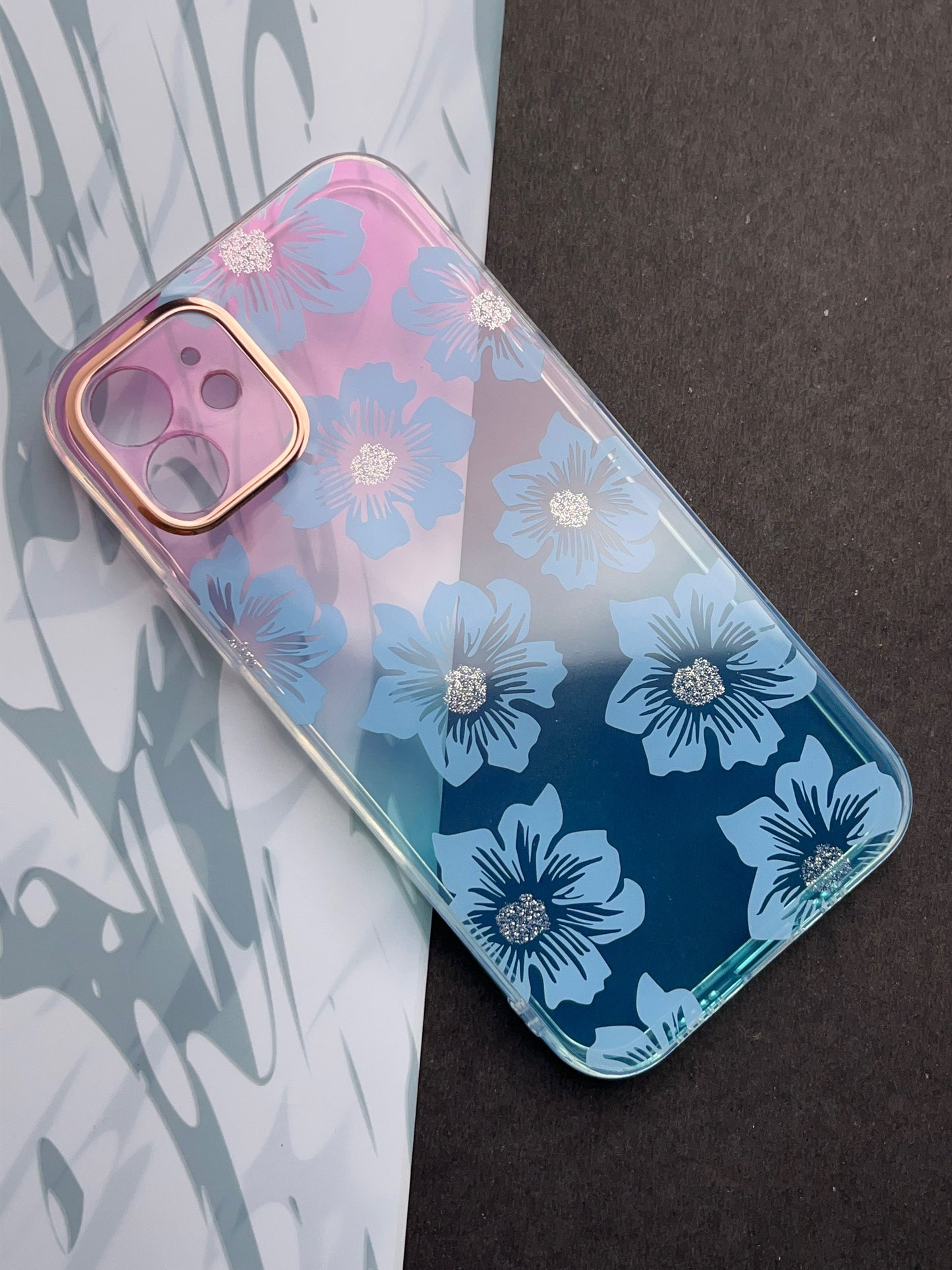 Blue Flower Gradient With Camera Protection Case For iPhone