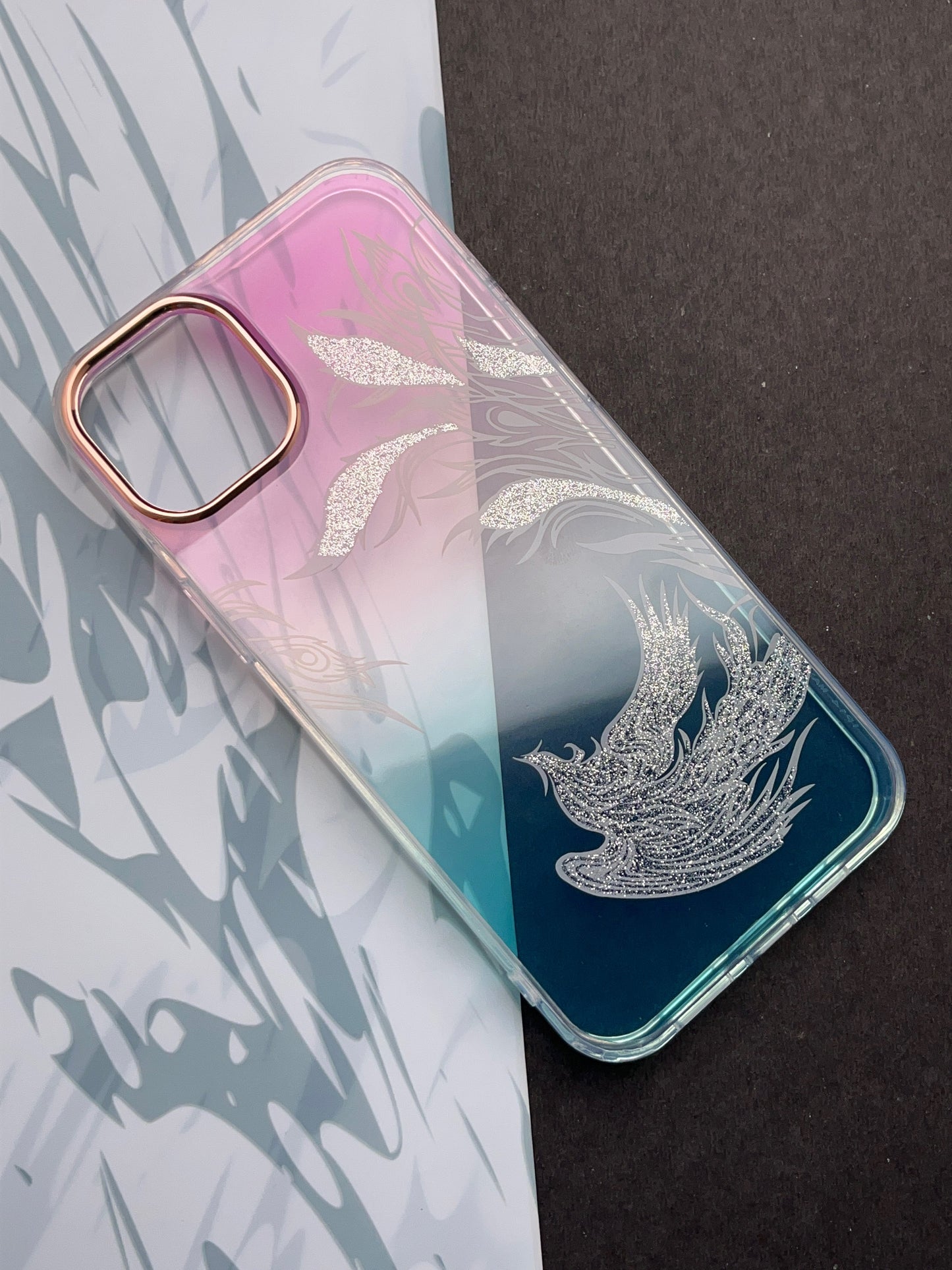 White Branch Gradient With Camera Protection Case For iPhone