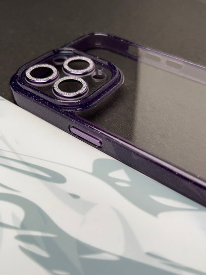Deep Purple Non Yellow Diamond Camera Lens Clear Bumper Case for iPhone