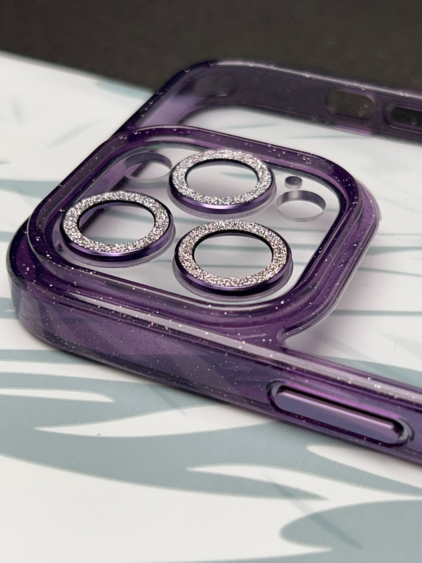 Deep Purple Non Yellow Diamond Camera Lens Clear Bumper Case for iPhone