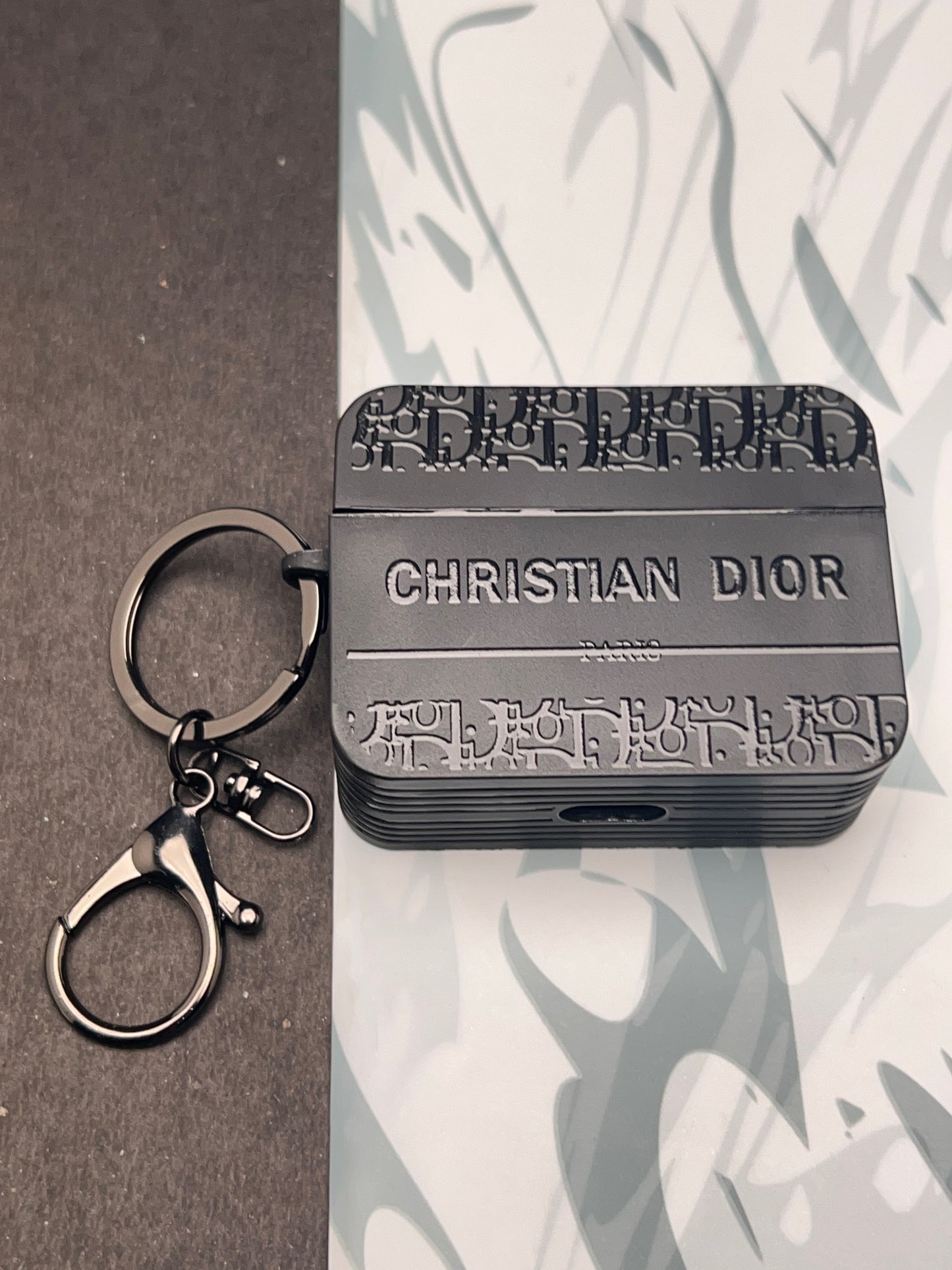 Christian Dior Black Square Silicon Case For Apple AirPods