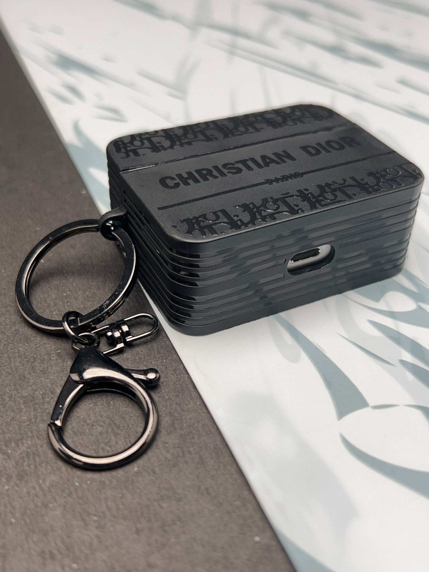 Christian Dior Black Square Silicon Case For Apple AirPods